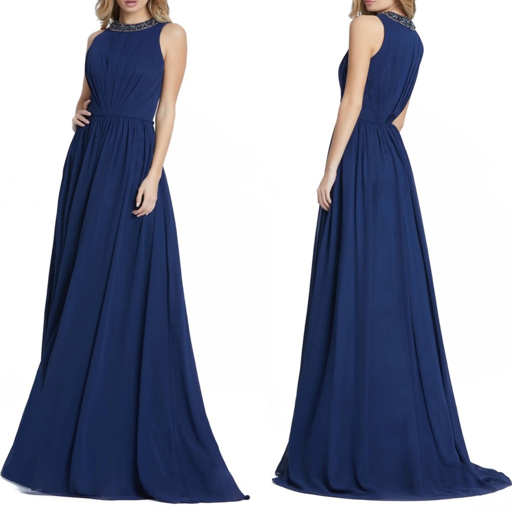 NWT Ieena For Mac Duggal Blue Sleeveless Embellished Evening Gown Size 10